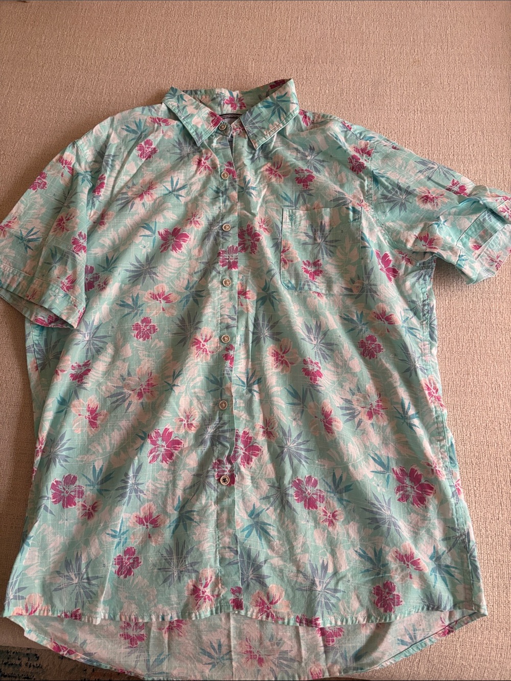 Men's Light Teal Floral Button-Up Shirt